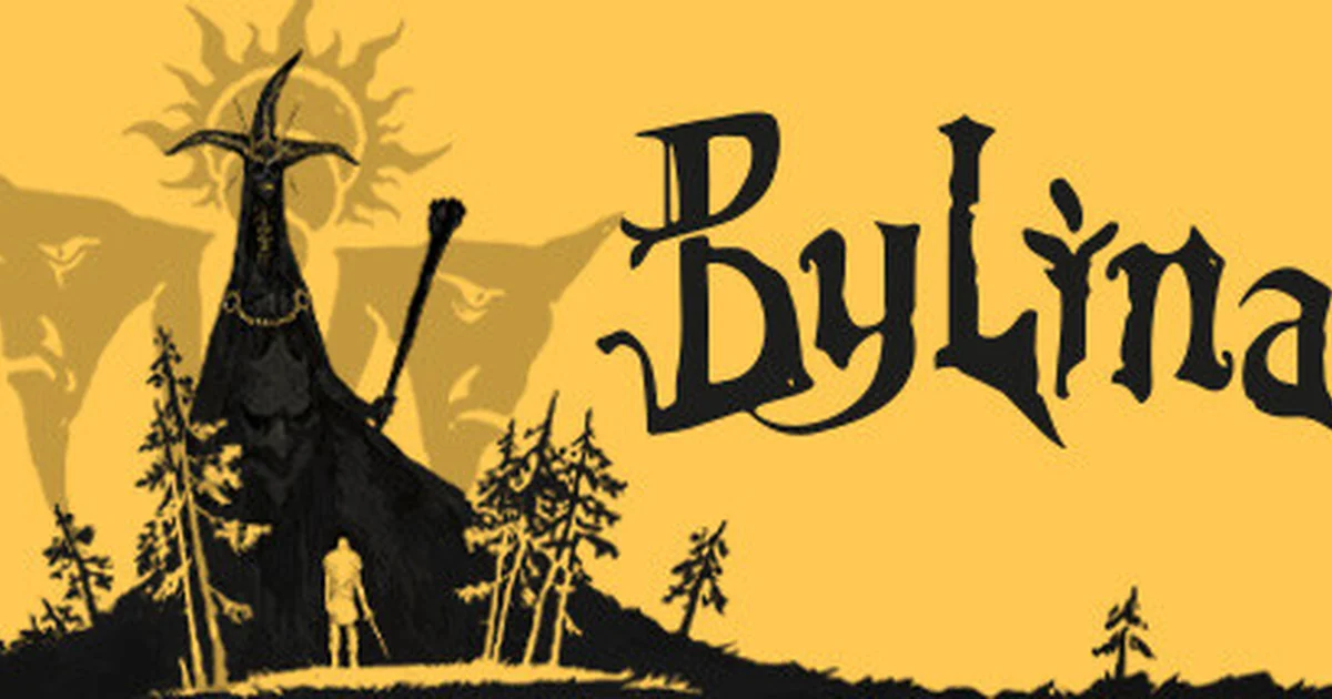 Bylina's protagonist Kestrel in dark forest clearing facing folkloric creature silhouettes in the Thrice-Nine Kingdom
