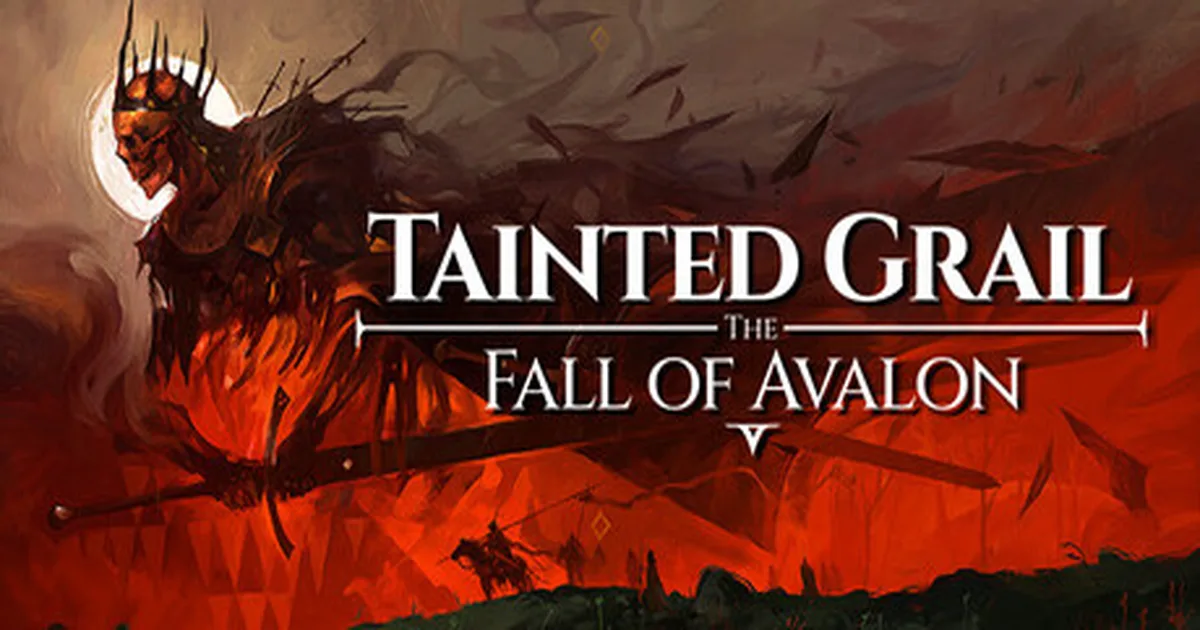 Tainted Grail: The Fall of Avalon: player character on horseback crossing a misty moorland with stone ruins ahead