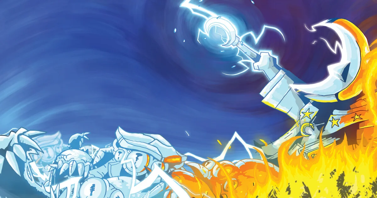The Spell Brigade 1.0: four wizard players casting colorful elemental spells against dark fantasy creatures in top-down co-op view